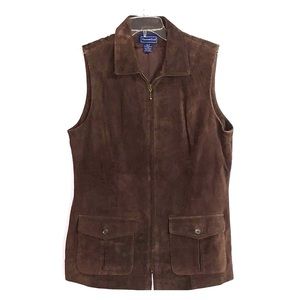 Charter Club Leather Suede Brown Vest